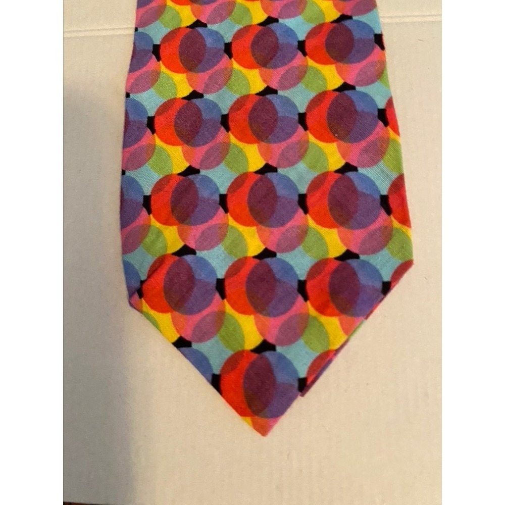 Mens Geometric Overlapping Circle Pattern Silk Necktieโ Multicolor Retro Style